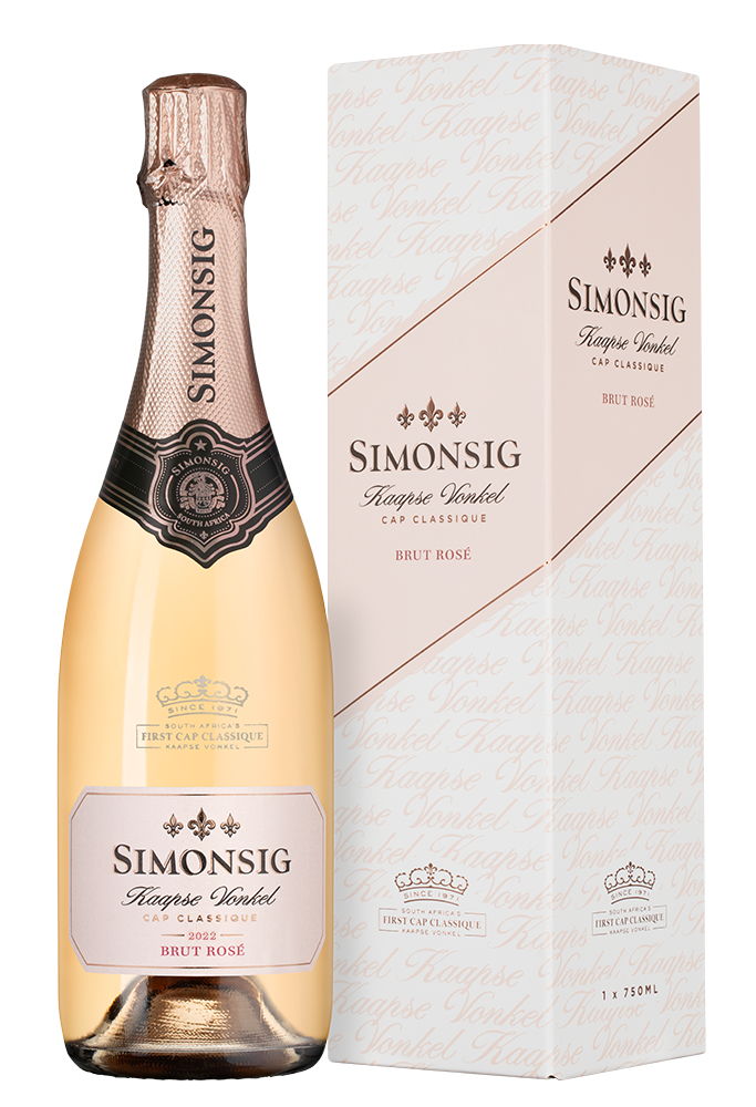 Игристое вино Kaapse Vonkel Brut Rose в подарочной упаковке, Simonsig, 2022, (147858), Южная Африка, Вестерн Кейп, розовое, брют, 0.75 л, Каапс Вонкель Брют Розе, цена 3990 рублей