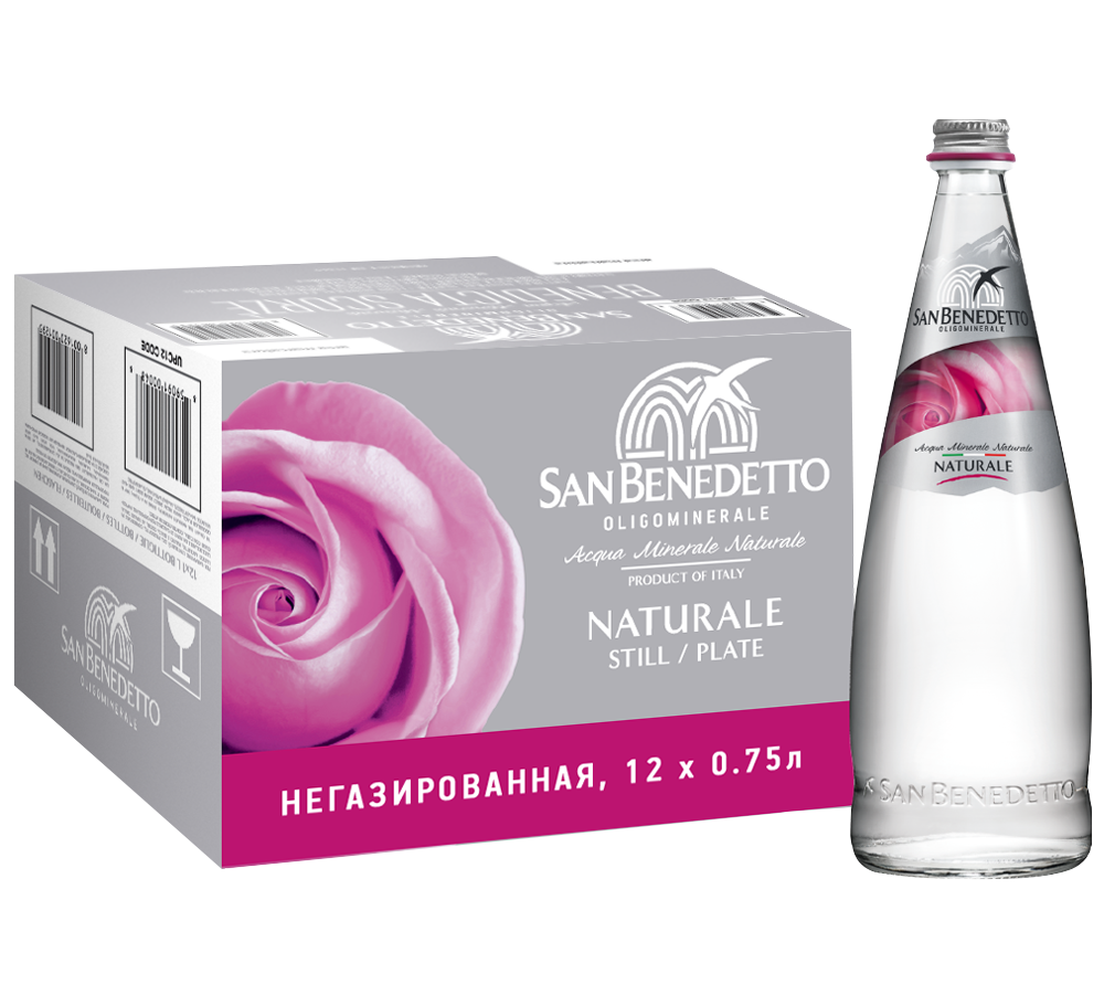 Вода негазированная San Benedetto     (12 шт.), 0.75л, (95262), Италия, Венето, стекло, 0.75 л, Сан Бенедетто (негазированная), цена 5100 рублей