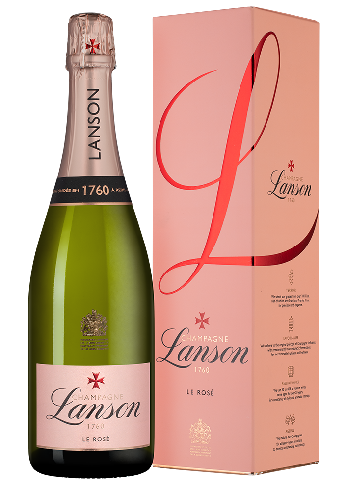 Шампанское Le Rose Brut в подарочной упаковке, Lanson, (147338), Франция, Шампань, розовое, брют, 0.75 л, Ле Розе Брют, цена 11403 рублей