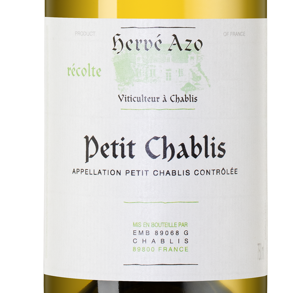 Вино Petit Chablis, Domaine Herve Azo, 2023, (152740), Франция, Бургундия, белое, сухое, 0.75 л, Пти Шабли, цена 5990 рублей