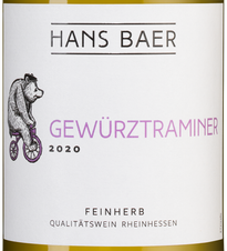 Вино Hans Baer Gewurztraminer, (137104), белое полусладкое, 2020 г., 0.75 л, Ханс Баер Гевюрцтраминер цена 1440 рублей