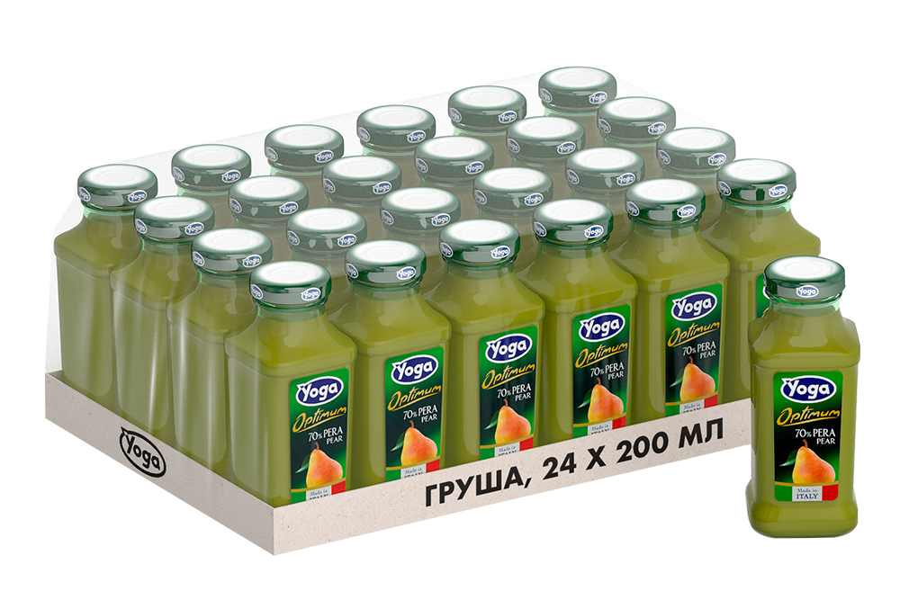 Сок грушевый Yoga (24 шт.), 0.2л, (98340), Италия, Эмилия-Романья, стекло, 0.2 л, Фруктовый сокосодержащий напиток грушевый с добавлением сахара Йога, цена 6600 рублей
