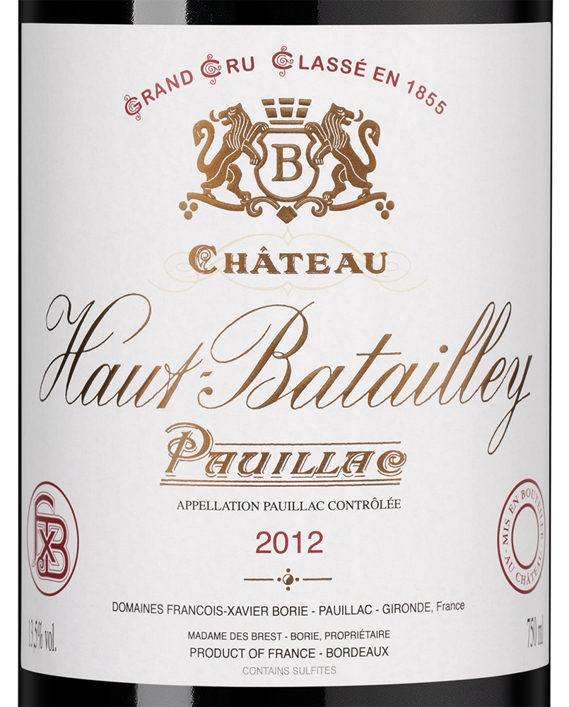 Вино Chateau Haut-Batailley, 2012, (155672), Франция, Бордо, красное, сухое, 0.75 л, Шато О-Батайе, цена 16490 рублей