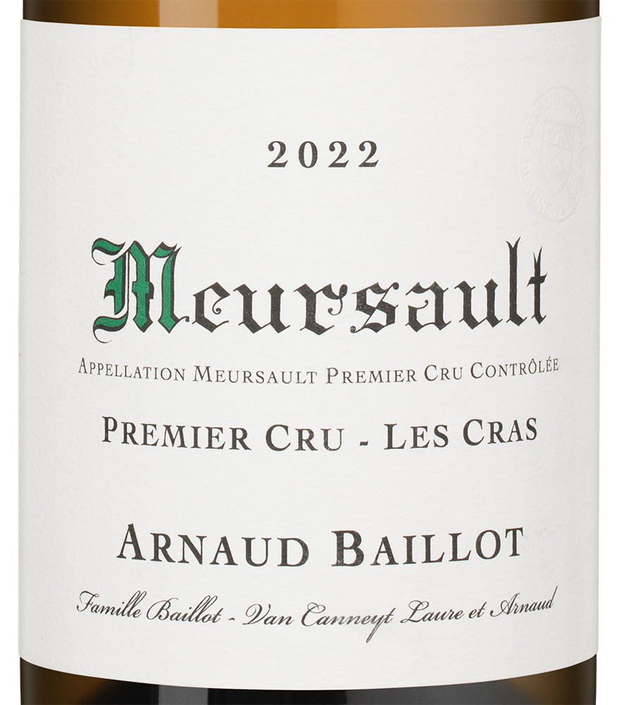 Вино Meursault Premier Cru Les Cras, Arnaud Baillot, 2022, (148876), Франция, Бургундия, белое, сухое, 0.75 л, Мерсо Премье Крю Ле Кра, цена 44990 рублей