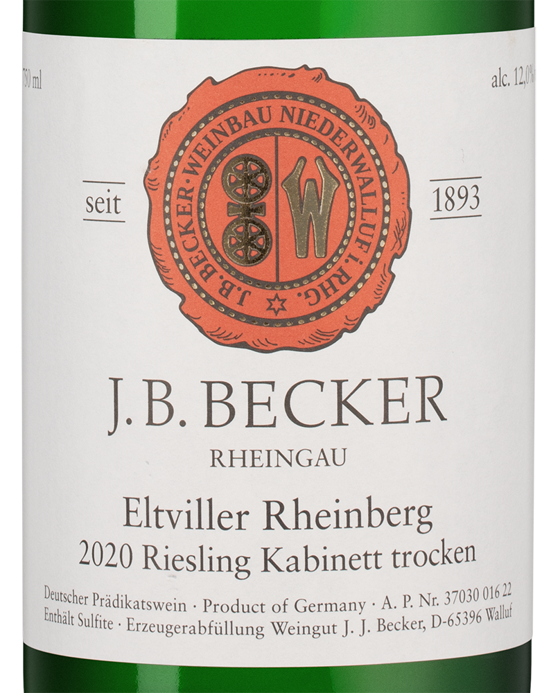 Вино Eltviller Rheinberg Riesling Kabinett trocken, J. B. Becker, 2020, (145179), Германия, Рейнгау, белое, сухое, 0.75 л, Рислинг Эльтфиллер Райнберг Кабинет Трокен, цена 6290 рублей