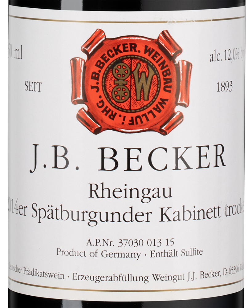 Вино Spatburgunder Kabinett, J. B. Becker, 2014, (141894), Германия, Рейнгау, красное, сухое, 0.75 л, Шпетбургундер Кабинет Трокен, цена 8490 рублей