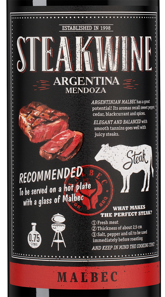 Вино Steakwine Malbec, Penaflor, 2020, (131109), Аргентина, Мендоса, красное, полусухое, 0.75 л, Стейквайн Мальбек, цена 1490 рублей