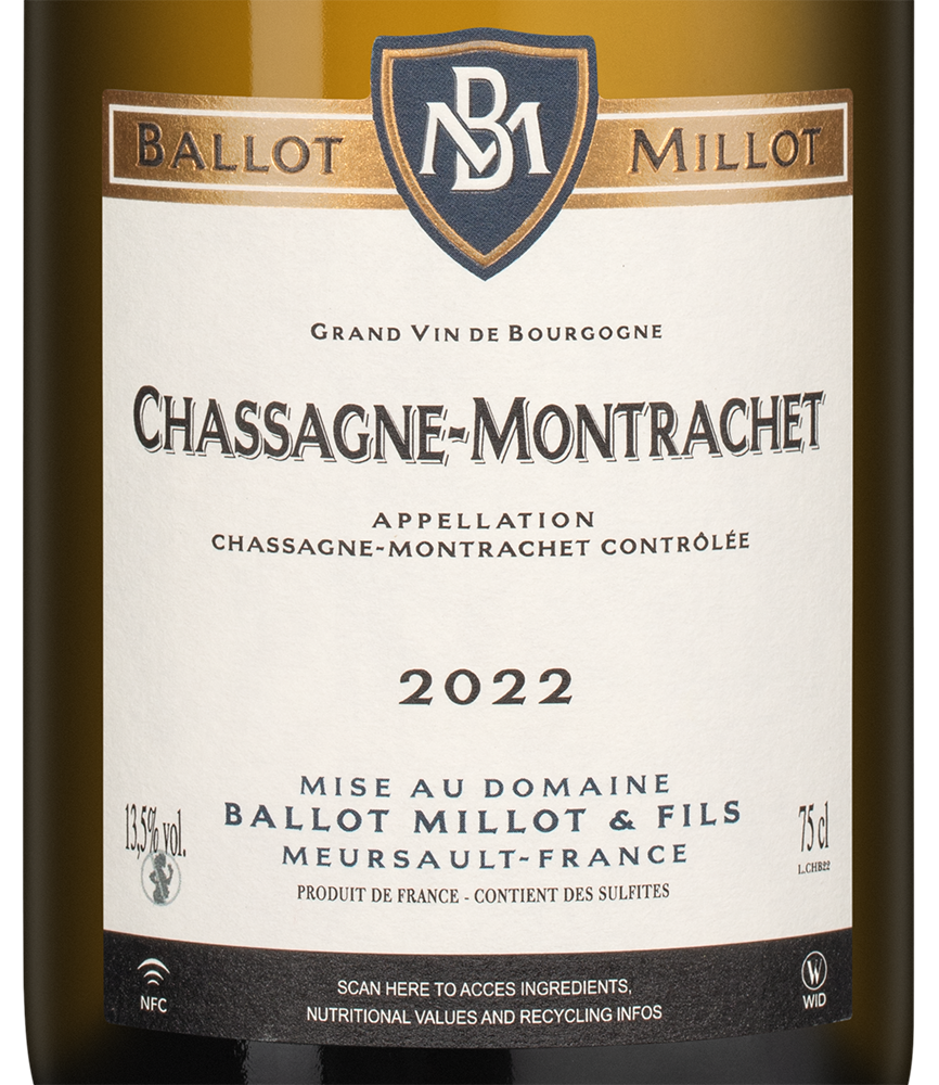 Вино Chassagne-Montrachet, Domaine Ballot Millot et Fils, 2022, (148986), Франция, Бургундия, белое, сухое, 0.75 л, Шассань-Монраше, цена 27490 рублей