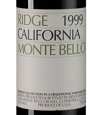 Вино Monte Bello, Ridge Vineyards, 1999, (107396), Соединенные Штаты Америки, Калифорния, красное, сухое, 0.75 л, Монте Белло, цена 124990 рублей