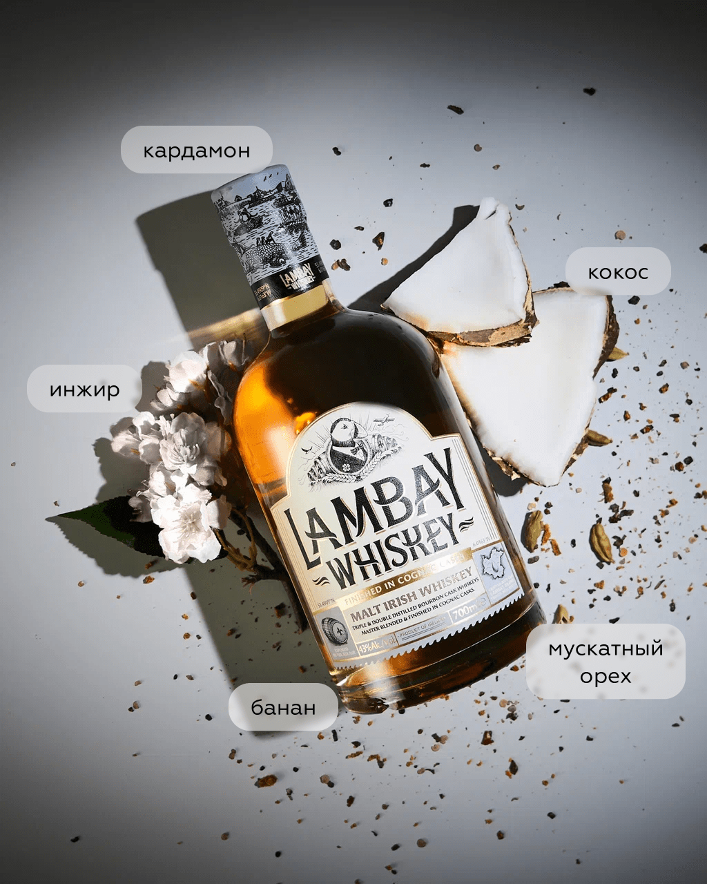 Виски Lambay Malt Irish Whiskey в подарочной упаковке, (154943), Ирландия, 0.7 л, Ламбей Молт Айриш Виски, цена 12490 рублей
