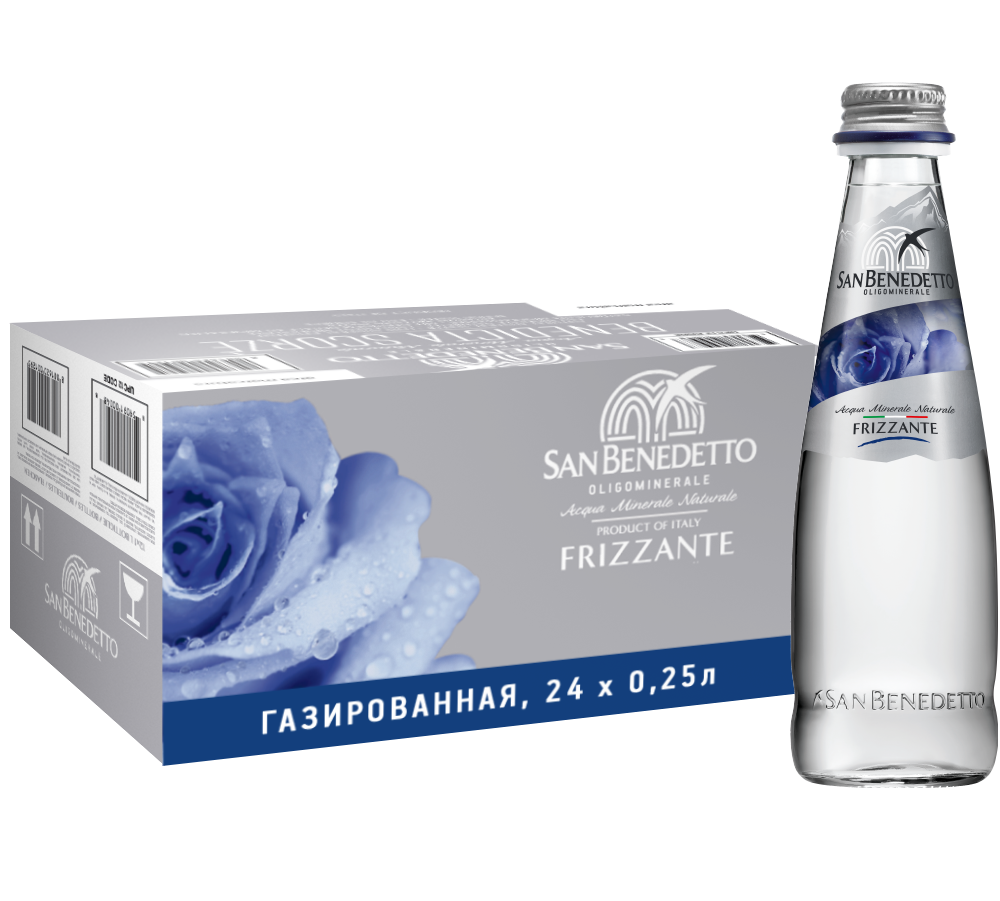Вода газированная San Benedetto (24 шт.), 0.25л, (134607), Италия, Венето, стекло, 0.25 л, Сан Бенедетто (газированная), цена 5880 рублей