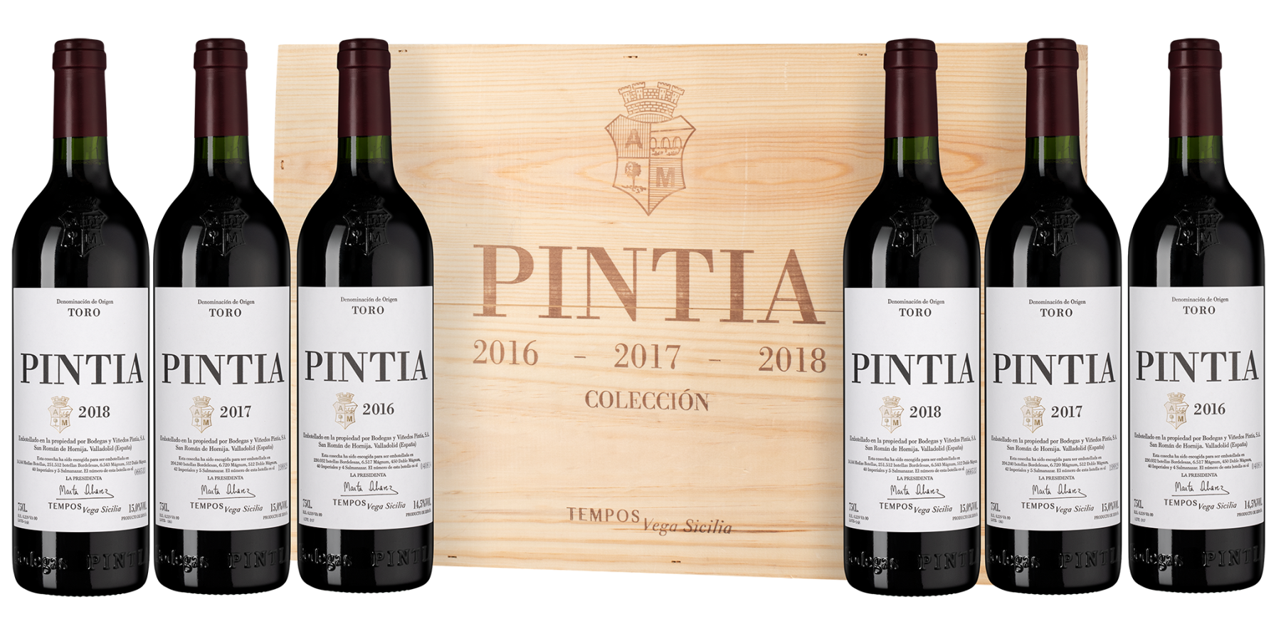 Вино в подарочном сете Pintia 2016-2018, Bodegas y Vinedos Pintia, (147938), Испания, Кастилия и Леон, 0.75 л, Набор вин: Пинтия 2016-2018, цена 149990 рублей