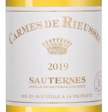 Вино Les Carmes de Rieussec, (137839), белое сладкое, 2019 г., 0.375 л, Ле Карм де Рьессек цена 3690 рублей