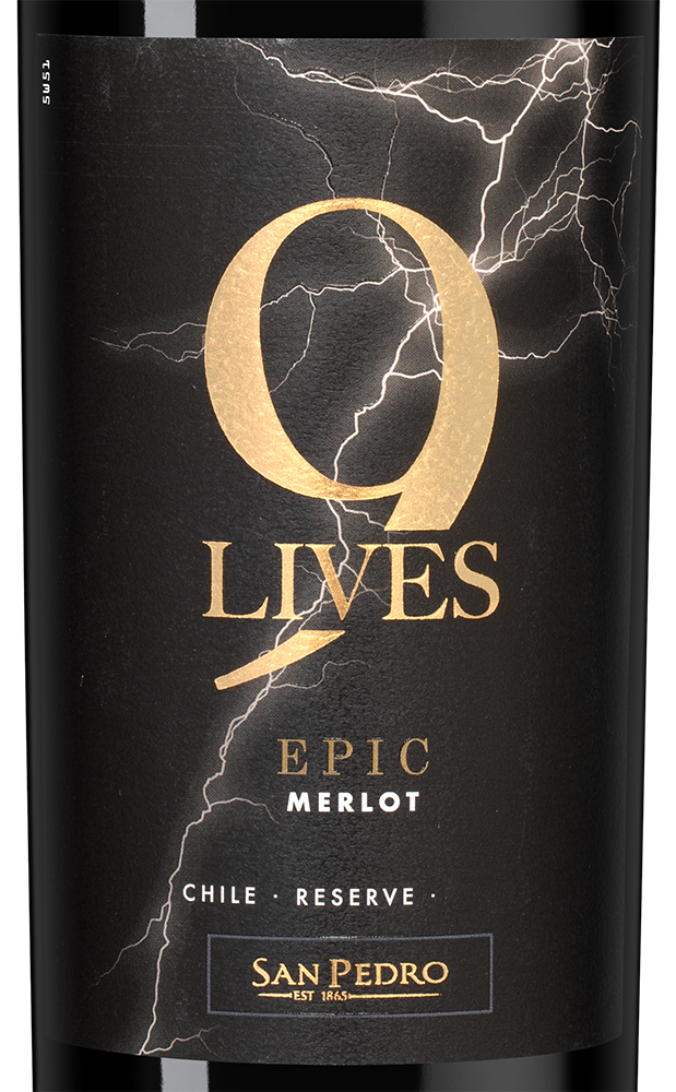 Вино 9 Lives Epic Merlot Reserve, Vina San Pedro, 2022, (148355), Чили, Центральная Долина, красное, сухое, 0.75 л, 9 Лайвс Эпик Мерло Резерв, цена 1790 рублей