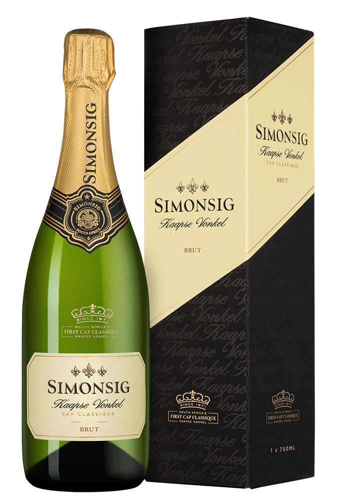 Игристое вино Kaapse Vonkel Brut в подарочной упаковке, Simonsig, 2024, (158924), Южная Африка, Вестерн Кейп, белое, брют, 0.75 л, Каапс Вонкель Брют, цена 3990 рублей
