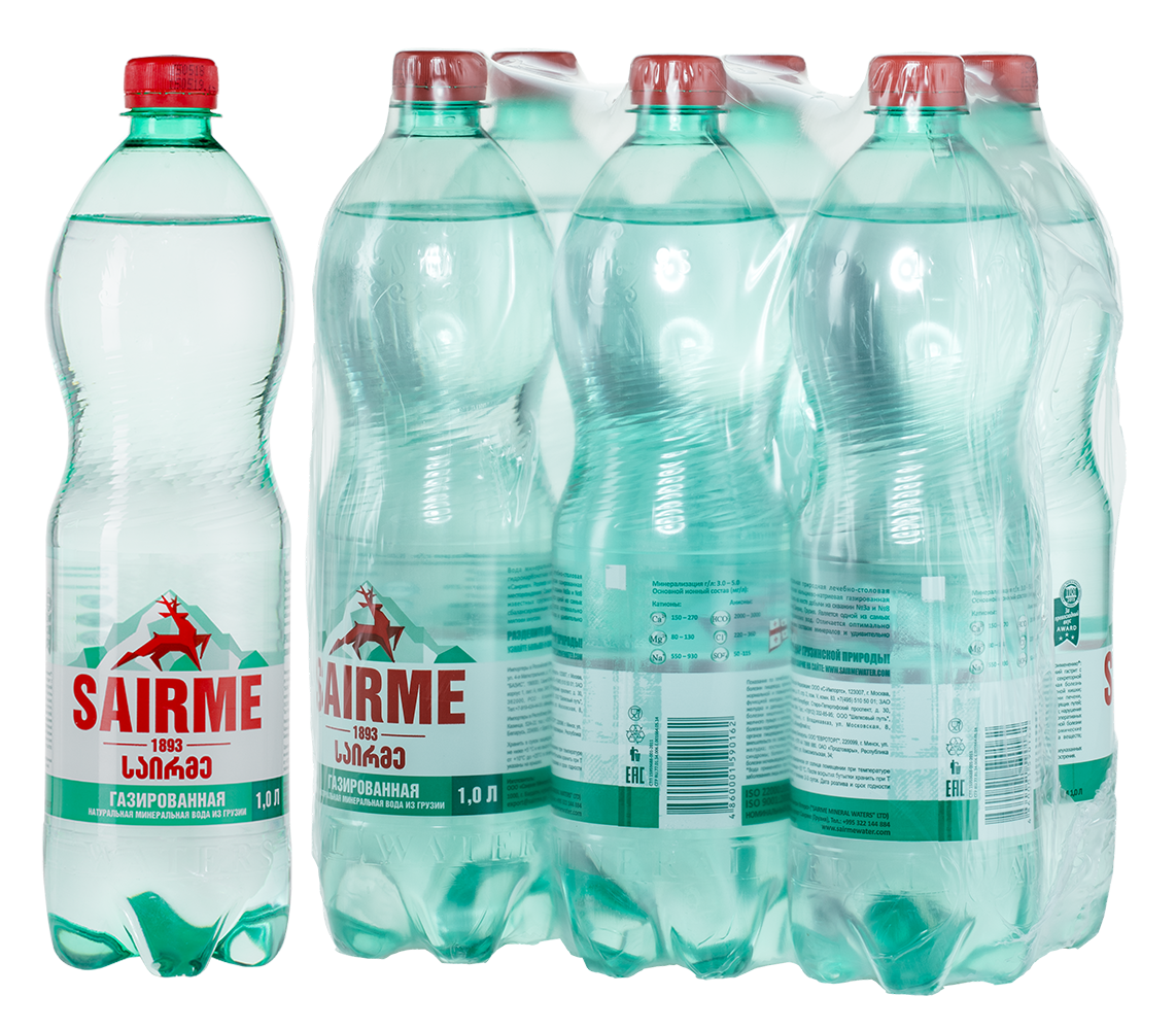 Вода газированная Sairme (6 шт.), 1л, (106110), Грузия, Имеретия, пластик, 1 л, Саирме (газированная), цена 900 рублей
