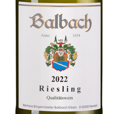 Вино Balbach Riesling, (143407), белое полусладкое, 2022 г., 0.75 л, Бальбах Рислинг цена 2890 рублей