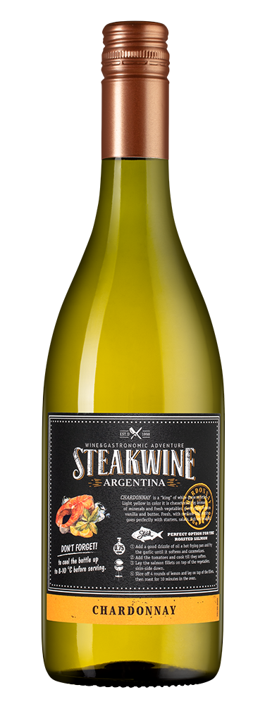 Вино Steakwine Chardonnay, Penaflor, 2017, (105381), Аргентина, Мендоса, белое, полусухое, 0.75 л, Стейквайн Шардоне, цена 1490 рублей