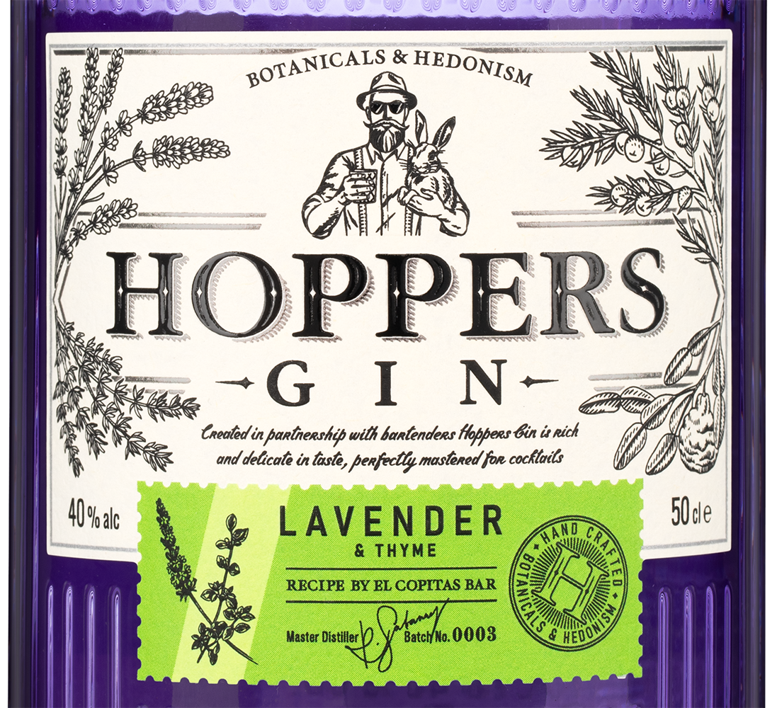 Джин Hoppers Lavender & Thyme, 0.5л, (147523), Россия, 0.5 л, Хопперс Лаванда и Чабрец, цена 790 рублей