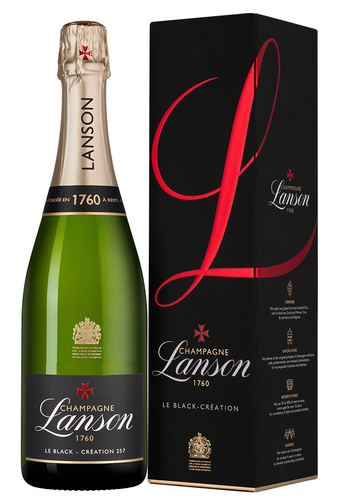 Шампанское Le Black Creation Brut в подарочной упаковке, Lanson, (158402), Франция, Шампань, белое, брют, 0.75 л, Ле Блэк Креасьон Брют, цена 9093 рублей