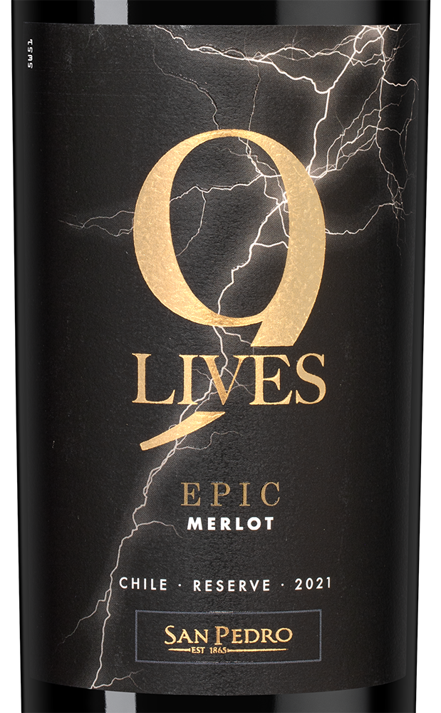 Вино 9 Lives Epic Merlot Reserve, Vina San Pedro, 2021, (141707), Чили, Центральная Долина, красное, сухое, 0.75 л, 9 Лайвс Эпик Мерло Резерв, цена 1790 рублей