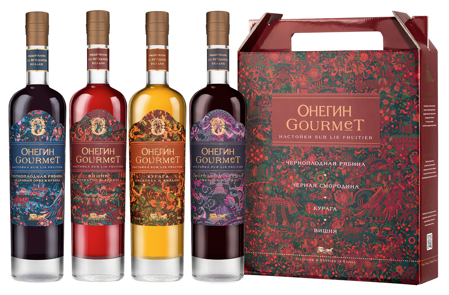 Настойка ягодная сладкая в подарочном наборе 4х500 мл (в гофрокоробе) Онегин Gourmet, 0.5л, (140859), Россия, 0.5 л, Подарочный набор (4х500 мл) Онегин Gourmet, цена 7290 рублей