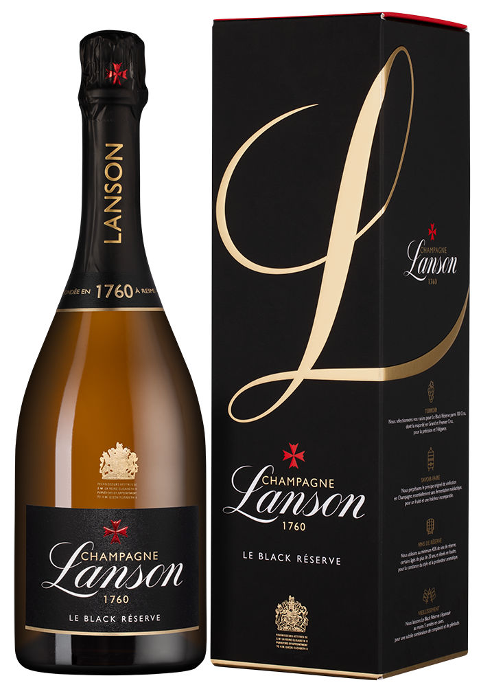 Шампанское Lanson Le Black Reserve Brut в подарочной упаковке, (158948), Франция, Шампань, белое, брют, 0.75 л, Ле Блэк Резерв Брют, цена 17990 рублей