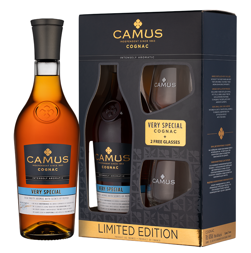 Коньяк Camus VS Intensely Aromatic в подарочной упаковке с 2-мя бокалами, (142295), Франция, Коньяк, 0.7 л, Камю VS, цена 8490 рублей