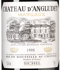 Вино Chateau d'Angludet, (130767), красное сухое, 1998 г., 0.75 л, Шато д'Англюде цена 13490 рублей