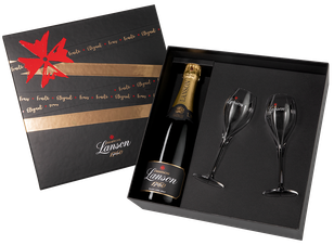 Шампанское Lanson le Black Label Brut c 2-мя бокалами, (122233), gift box в подарочной упаковке, белое брют, 0.75 л, Ле Блэк Лейбл Брют цена 15490 рублей