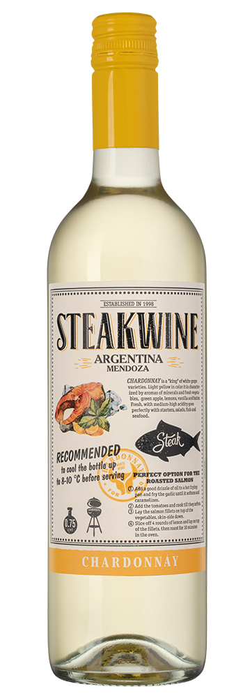 Вино Steakwine Chardonnay, Penaflor, 2022, (139107), Аргентина, Мендоса, белое, полусухое, 0.75 л, Стейквайн Шардоне, цена 1290 рублей