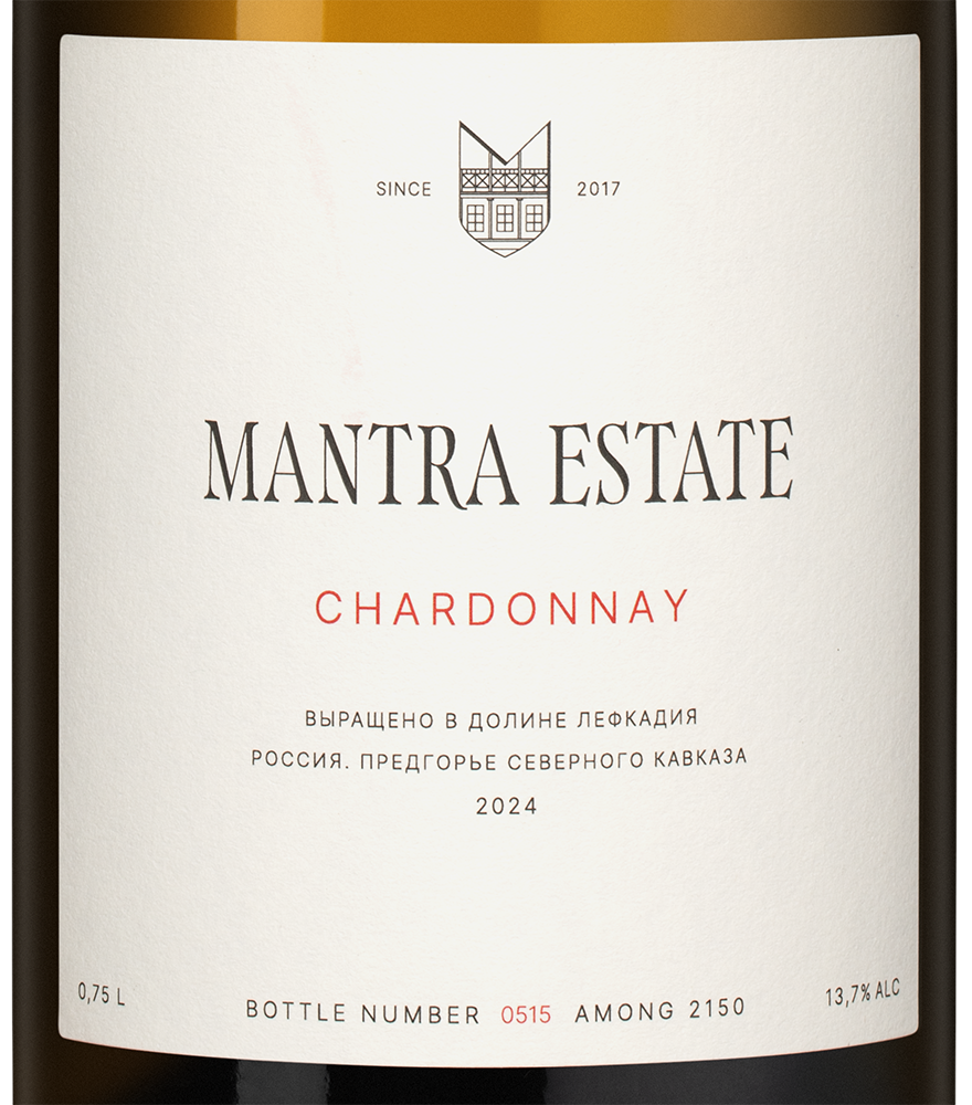 Вино Mantra Шардоне, Mantra Estate, 2024, (158877), Россия, Кубань, белое, сухое, 0.75 л, Шардоне, цена 3990 рублей